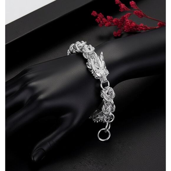 Dragon Scale Byzantine faucet dragon 925 Sterling Silver bracelet 8inches Heavy - Picture 2 of 8